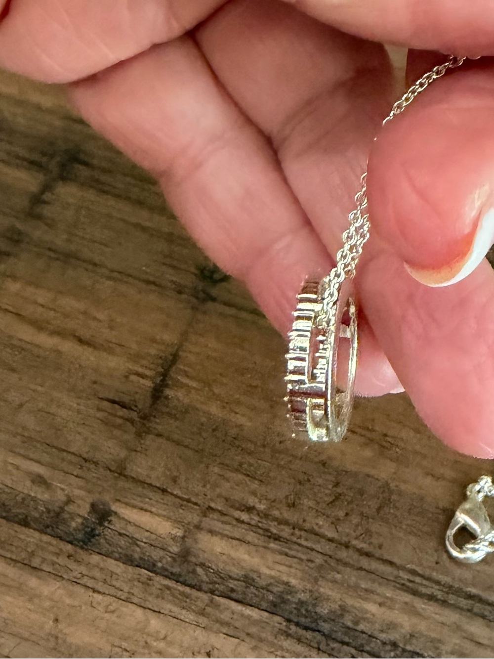 Sterling Silver Round Pendant Necklace with Clear Accents - Silver